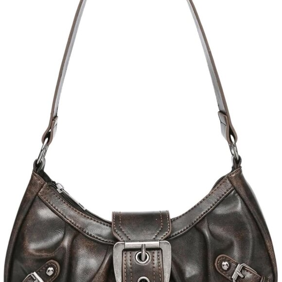 Medium Size Goth Handbag - Stylish Faux Leather Hobo Bag with Zipper Closure - Picture 1 of 6